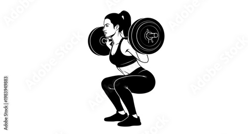 Woman performing a barbell back squat exercise in a gym.