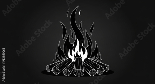 Campfire illustration with burning logs and flames.