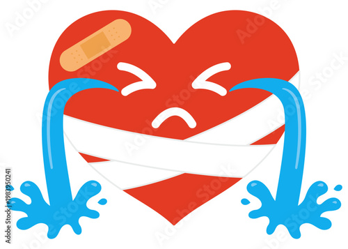 傷ついて大泣きするハートのイラスト