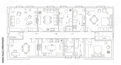 Architectural floor plan drawing of a residential building layout.