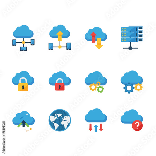 Cloud Computing Icons Set Illustration.