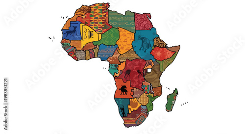 Vibrant colorful map of Africa with diverse country borders and territories
