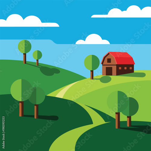 Brown house with red roof.