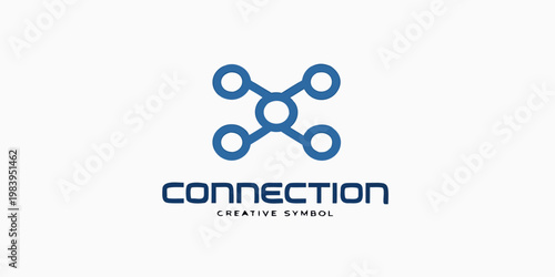 Abstract blue logo featuring a drone like shape and the word connection