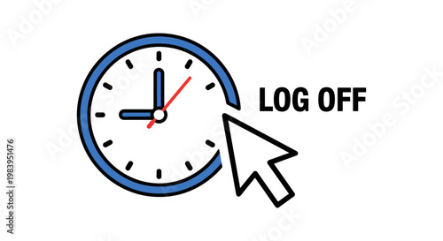 log off clock icon with mouse cursor illustration for time management cybersecurity and digital detox concepts