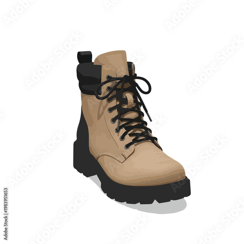 Brown leather work boot shoe.