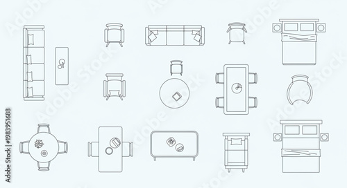 Architectural Floor Plan Symbols for Furniture and Fixtures.