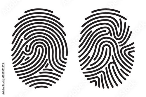 Collection of unique fingerprint patterns on white background closeup in black. Minimalist Fingerprint Icon Set – 4 Black Simple Thin Line Biometric Symbol Vector Collection. Fingerprint collection.