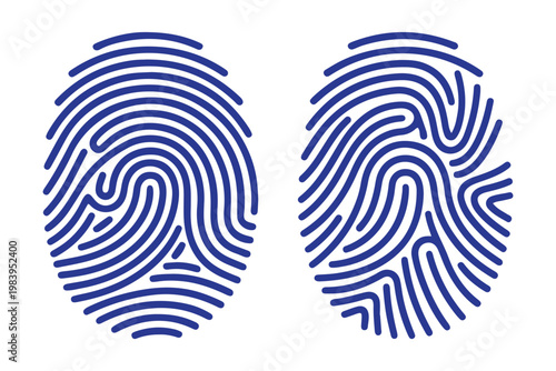 Fingerprint collection biometric identification thumbprint set forensic security identity patterns isolated. Security symbols. Blue Minimalist Fingerprint Icon Set.