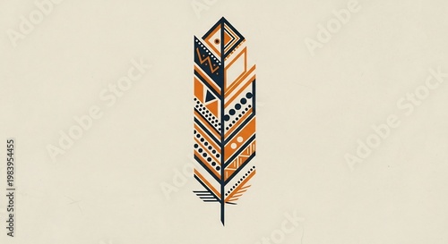 Tribal Feather Illustration with Geometric Patterns and Boho Design.