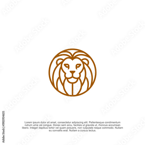 Minimalist Lion Head Logo Design Template - Majestic King of the Jungle Monoline Emblem in Circular Geometric Style for Professional Corporate Branding and Modern Business Identity Concepts.
