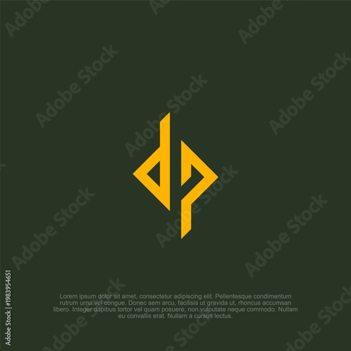 Modern Minimalist DP Letter Monogram Logo Design with Geometric Styling in Yellow Gold on Dark Olive Green Background, Ideal for Corporate Branding and Professional Identity Projects.