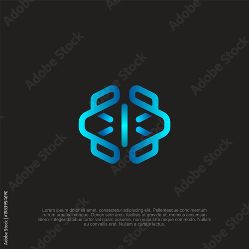 Futuristic Glowing Blue Digital Brain Logo Design on Dark Background Representing Artificial Intelligence, Cyber Security, Cloud Computing, Neural Network, Data Analytics, and Advanced Tech Innovation