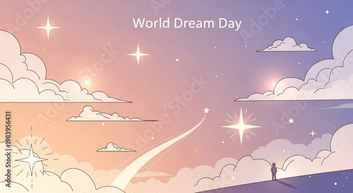 Dreamy night sky with stars and clouds for World Dream Day concept