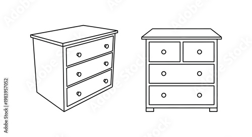 Line art illustrations of two wooden chests of drawers silhouette