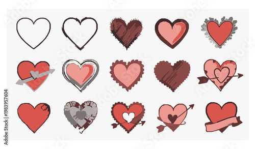 Creative heart icons set love romance doodle vector illustration