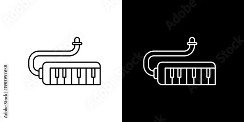 Minimalist Melodica Line Icon Vector Illustration for Music Education and Creative Design Projects - Outline Keyboard Wind Instrument Graphic Asset