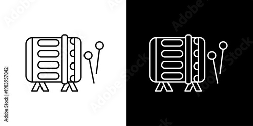 Minimalist outline icon of a traditional percussion instrument, a large drum with mallets, symbolizing cultural music