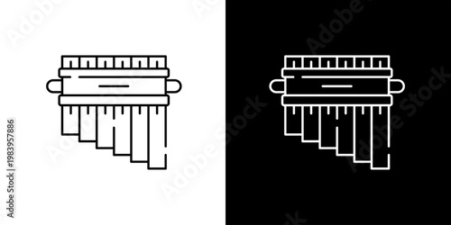 Vector outline icon of a classic pan flute, a traditional wind musical instrument, perfect for cultural themes, music apps, and folk design projects