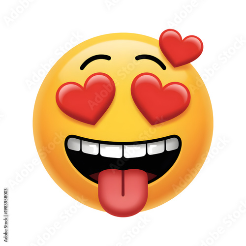 Smiling Face with Hearts for Eyes and Tongue Out on White Background