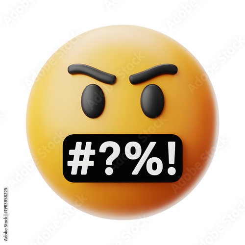 Angry Emoji Face with Frowning Expression and Profanity