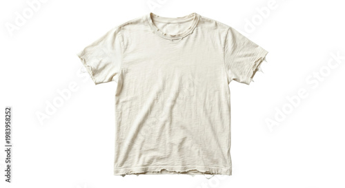 Bilde på lerret Distressed blank off-white t-shirt with holes and frayed edges