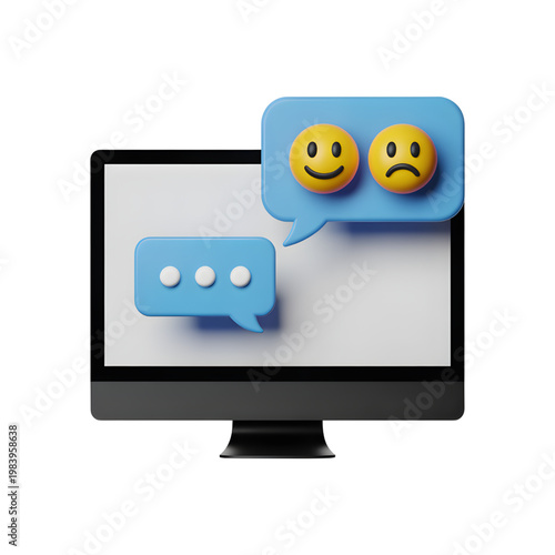 Computer Screen with Sad Emoji and Chat Bubbles