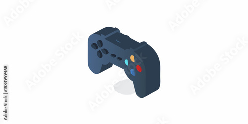 Isometric illustration of a dark blue video game controller