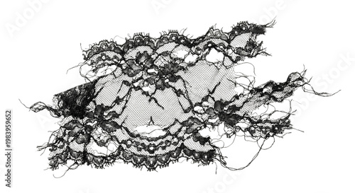 Tableau sur toile Distressed tattered black lace fabric piece with frayed edges