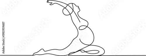 One continuous single drawing line art doodle pregnant, healthy, woman, mother, sport, yoga, workout, gymnastic. one line icon drawing vector