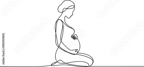 One continuous single drawing line art doodle pregnant, healthy, woman, mother, sport, yoga, workout, gymnastic. one line icon drawing vector