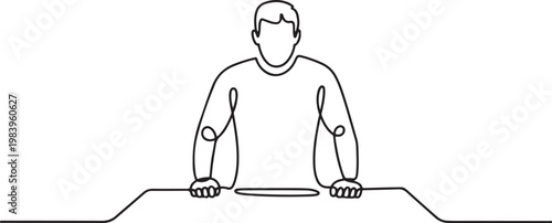 man stands with his fists on the table. one line icon drawing vector