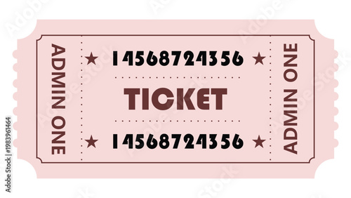 Vintage Event Ticket Stub Template, Retro Admission Pass with Serial Number, Cinema or Concert Entry Coupon Design