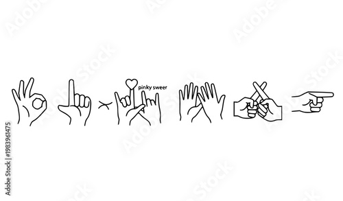 Horizontal hand gesture linear icons set with editable stroke isolated on white clean vector design