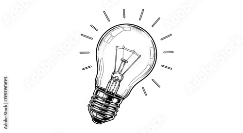 Illustration lightbulb electric lamp isolated on white background, glow and shine concept, idea.