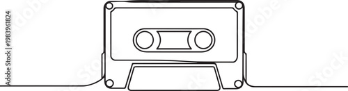 Tape cassette one line drawing. Outline continuous music icon. one line icon drawing vector