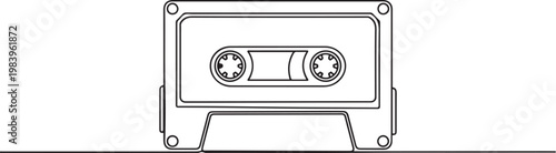 Tape cassette one line drawing. Outline continuous music icon. one line icon drawing vector