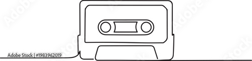 Tape cassette one line drawing. Outline continuous music icon. one line icon drawing vector