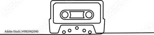 Tape cassette one line drawing. Outline continuous music icon. one line icon drawing vector