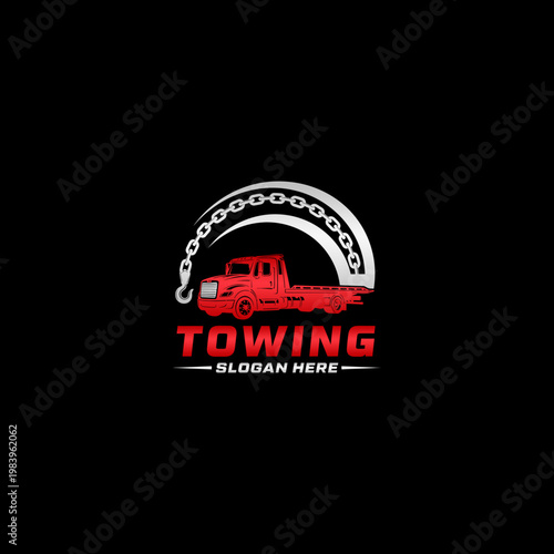 Red Towing Truck Logo Design.