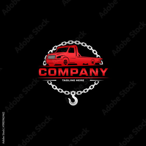Red truck company logo emblem design.
