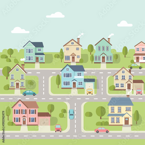 Colorful houses on a suburban street 1.