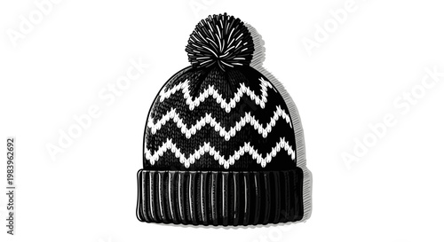 Knitted winter beanie hat with pompom, warm woolen headwear, stylish cold weather accessory, cozy and fashionable bobble hat.