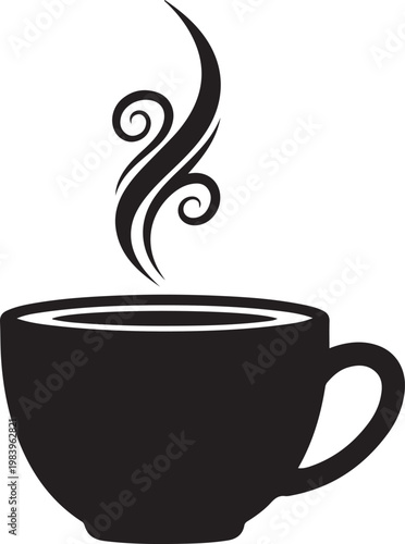 A steaming cup of coffee with rising vapor curls above it - stock vector.