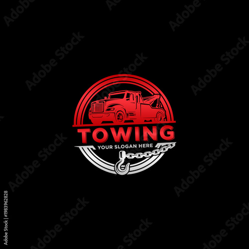 Red Towing Truck Service Logo Design.