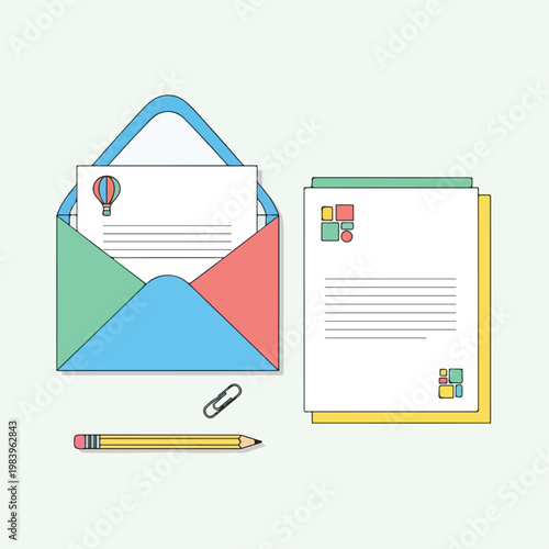 Colorful Envelope and Letter Stationery.