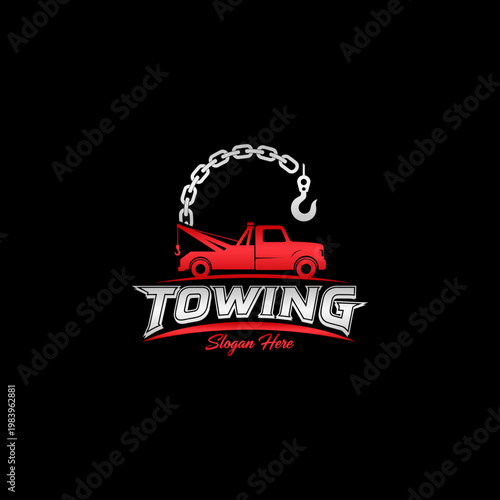 Red Towing Truck Logo Design.