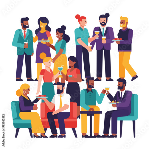 Diverse group of people socializing together.