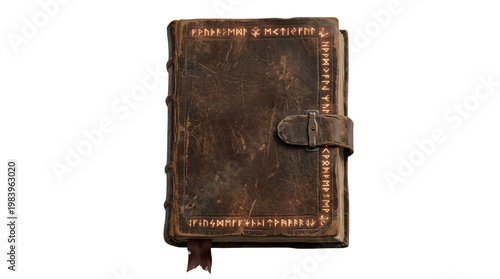 Canvastavla Ancient leather spellbook with glowing mystical runes