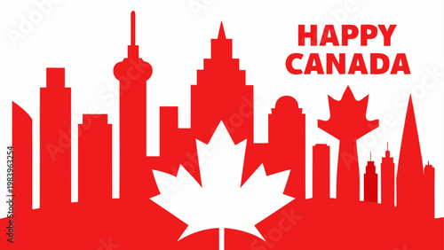 Celebration of canada with landmarks and a maple leaf